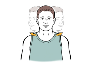Three positions of man turning head to from side to side.