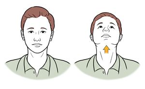 Woman doing neck extension exercise by tipping head back.